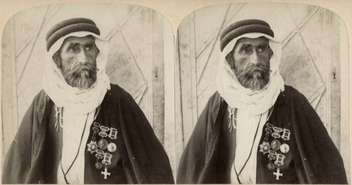 Sheikh el Rachid, Chief of the Escorts and Greatest Bedouin of Palestine, Stereo Card, 1900