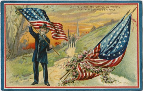 “Let the Stars and Stripes be Waving O’er Their Generous Sacrifice.”, American Civil War, Raphael Tuck & Sons ‘Decoration Day’ Series, No. 158, Postcard, circa 1909