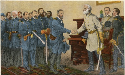 General Lee’s Surrender to General Grant at Appomattox, Virginia, April 9th 1865, Postcard, Reproduced from Painting by Thomas Nast