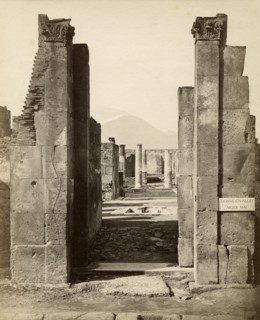 Close-Up of Ruins with Mount Vesuvius in Background, Pompeii, Italy, Albumen Print, circa 1880
