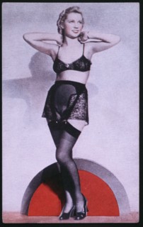 Woman in Black Lingerie, Pin-up Card, 1940's