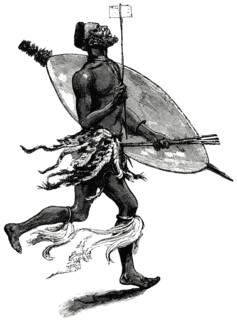 Armed Messenger Using Split Stick, Africa, "Classical Portfolio of Primitive Carriers", by Marshall M. Kirman, World Railway Publ. Co., Illustration, 1895