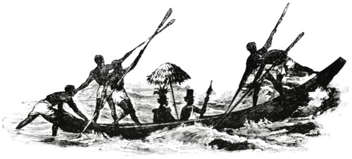 Royal Canoe of the King of Shark’s Point, Congo River, West Africa, "Classical Portfolio of Primitive Carriers", by Marshall M. Kirman, World Railway Publ. Co., Illustration, 1895