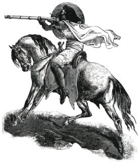 Abyssinian Soldier on Horseback, Africa, "Classical Portfolio of Primitive Carriers", by Marshall M. Kirman, World Railway Publ. Co., Illustration, 1895