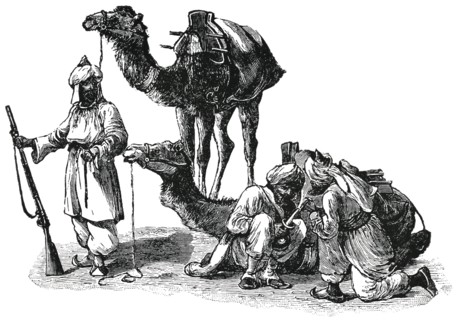 Raiding Nomads with Camels, Afghanistan, "Classical Portfolio of Primitive Carriers", by Marshall M. Kirman, World Railway Publ. Co., Illustration, 1895