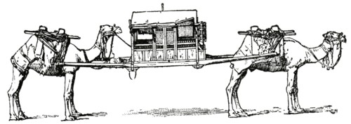 Palanquin and Camels, Algeria, Africa, "Classical Portfolio of Primitive Carriers", by Marshall M. Kirman, World Railway Publ. Co., Illustration, 1895