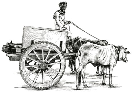 Arab Driving Ox-Cart, Oman, Arabia, "Classical Portfolio of Primitive Carriers", by Marshall M. Kirman, World Railway Publ. Co., Illustration, 1895