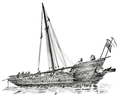 Freight Transport off Coast of Arabia, "Classical Portfolio of Primitive Carriers", by Marshall M. Kirman, World Railway Publ. Co., Illustration, 1895
