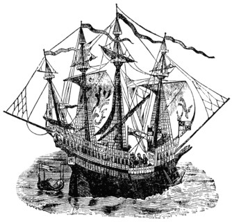 Ship of Henry VIII, England, 1520, "Classical Portfolio of Primitive Carriers", by Marshall M. Kirman, World Railway Publ. Co., Illustration, 1895