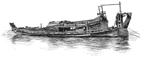 Freight Boat, Burma, "Classical Portfolio of Primitive Carriers", by Marshall M. Kirman, World Railway Publ. Co., Illustration, 1895