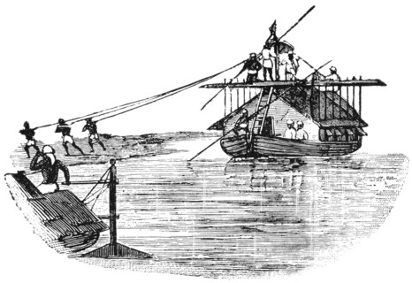 Men Towing Riverboat, Burma, "Classical Portfolio of Primitive Carriers", by Marshall M. Kirman, World Railway Publ. Co., Illustration, 1895