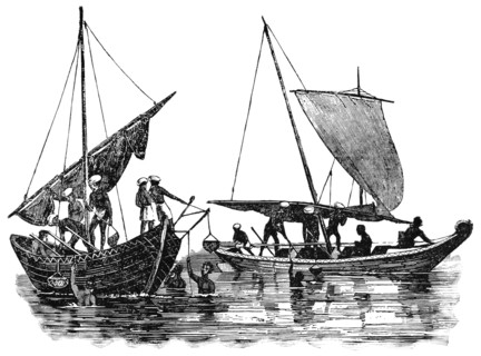 Pearl Fishing off Ceylon, "Classical Portfolio of Primitive Carriers", by Marshall M. Kirman, World Railway Publ. Co., Illustration, 1895