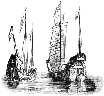 Two Ships, Quaint and Old-Fashioned, Employed in Coast Trading and Pleasure Purposes, China, "Classical Portfolio of Primitive Carriers", by Marshall M. Kirman, World Railway Publ. Co., Illustration, ...
