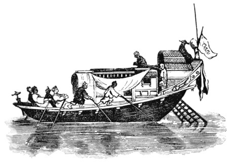 Passenger Craft on Canton River, China, "Classical Portfolio of Primitive Carriers", by Marshall M. Kirman, World Railway Publ. Co., Illustration, 1895