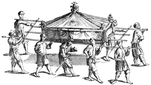 Chinese Hearse in the 16th Century, "Classical Portfolio of Primitive Carriers", by Marshall M. Kirman, World Railway Publ. Co., Illustration, 1895