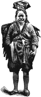 Female Ju Tribe Member of Mountaineers, China, "Classical Portfolio of Primitive Carriers", by Marshall M. Kirman, World Railway Publ. Co., Illustration, 1895