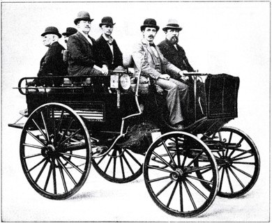 Group of Men Seated in Motor Hunting Trap, created De La Vergne Refrigerating Machine Co., New York, USA, circa 1895