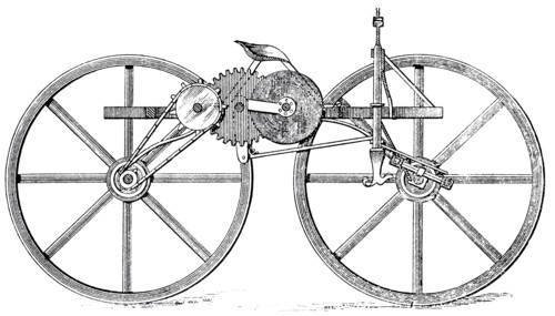 Spring Motor on Bicycle, Invented by D.I. Lybe, Sidney, Iowa, USA, Illustration, circa  1895
