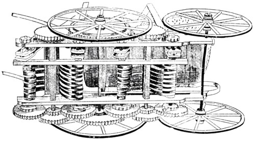 Spring Motor attached to Baby Carriage, designed by A.B. Andrews, USA, Illustration, circa 1895