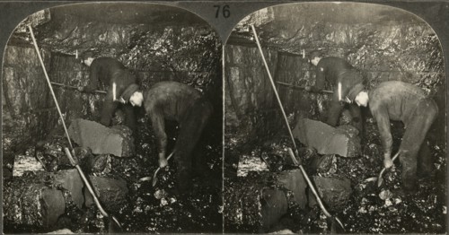 Miner Drilling and Laborer Loading Anthracite, Scranton, Pa,  Stereo Card, circa 1915