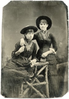 Portrait of Two Adult Women, Wearing Crucifixes, Hats and Holding Hands, Tintype, circa 1870