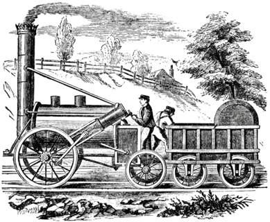 Stephenson’s Rocket, Steam Locomotive, 1829, Engraving 1889