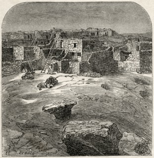 “Curious Dwellings of the Aztecs”, by Artist H. Sebald, Book Illustration from “Indian Horrors or Massacres of the Red Men”, by Henry Davenport Northrop, 1891