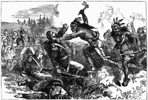 “Destruction of the Garrison at Wyoming”, Wyoming Valley, Pennsylvania, Battle between American Patriots and Loyalists Accompanied by Iroquois during American Revolutionary War, 1778, Book Illustratio...