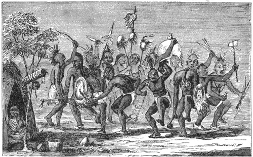 “Dance to the Widow of a Warrior”, Tribe Unknown, Book Illustration from “Indian Horrors or Massacres of the Red Men”, by Henry Davenport Northrop, 1891