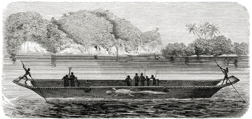 Barge from Upper Congo, Africa, Illustration, 1885