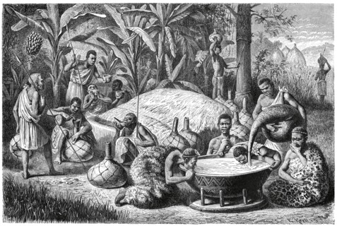 Beer Festival of Waganda Tribe, Africa, Illustration, 1885