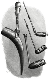 Three Tobacco Pipes (right) and Dacha Pipe, Africa, Illustration, 1885