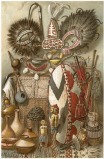 Assortment of East African Weapons and Equipment, Africa, Illustration, 1885
