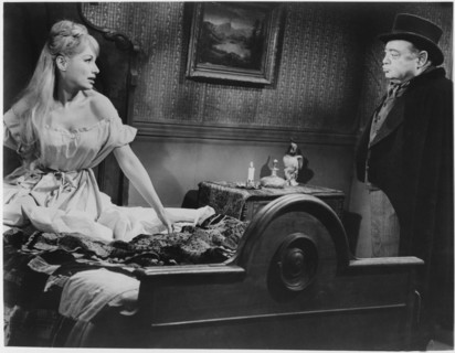 Joyce Jameson, Peter Lorre, on-set of the Film, "Tales of Terror", 1962