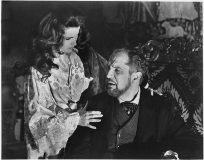 Debra Paget, Vincent Price, on-set of the Film, "The Haunted Palace", 1963