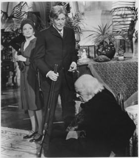 Coral Browne, Peter O'Toole, Alastair Sim, on-set of the Film, “The Ruling Class”, 1972