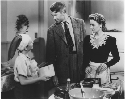 James Stewart, Donna Reed, on-set of the Film, “It's a Wonderful Life”, 1946