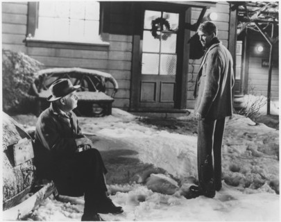 Henry Travers, James Stewart, on-set of the Film, “It's a Wonderful Life”, 1946