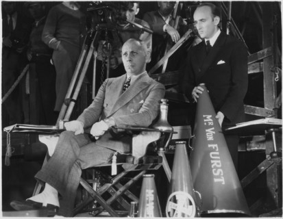 Erich Von Stroheim, Ralph Ince, on-set of the Film “The Lost Squadron”, 1932