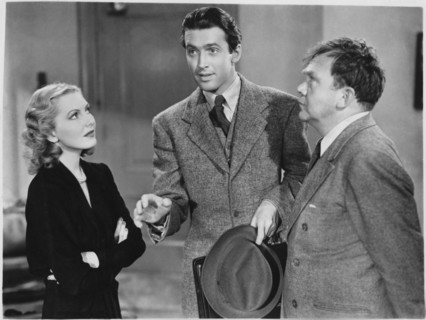 Jean Arthur, James Stewart, Thomas Mitchell, on-set of the Film, “Mr. Smith Goes to Washington”, 1939