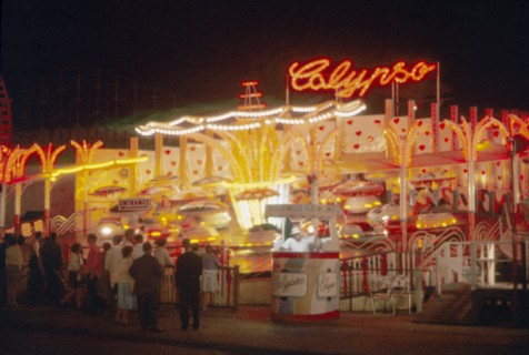 Calypso Amusement Park Ride at Night, Coney, Island, New York, USA, August 1961