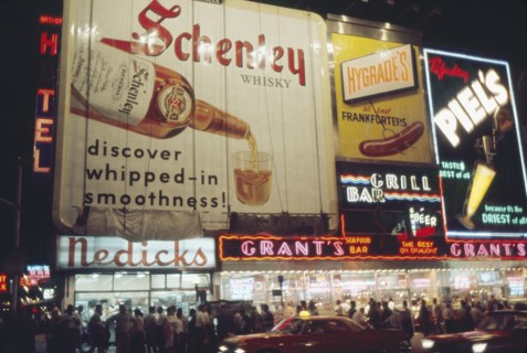 Street Scene and Billboards at Night, Times Square, New York City, New York, USA, July 1961