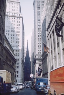 Wall Street and Trinity Church, New York City, New York, USA, July 1961
