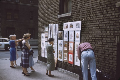 Group of Women Viewing Art from Vendor on Street Corner, New York City, New York, USA, July 1961