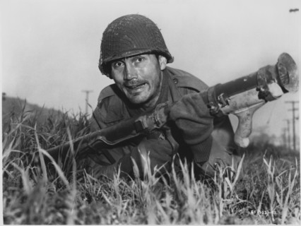 Jack Palance, on-set of the Film, "Attack!", United Artists, 1956