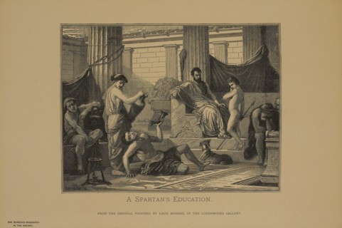 A Spartan's Education, Woodcut Engraving from the Original Painting by Louis Mussini, The Masterpieces of French Art by Louis Viardot, Published by Gravure Goupil et Cie, Paris, 1882, Gebbie & Co., Ph...