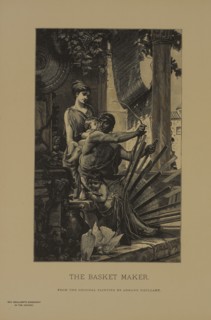 The Basket Maker, Woodcut Engraving from the Original Painting by Armand Heullant, The Masterpieces of French Art by Louis Viardot, Published by Gravure Goupil et Cie, Paris, 1882, Gebbie & Co., Phila...