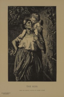 The Kiss, Woodcut Engraving from the Original Painting by Alfred Loulet, The Masterpieces of French Art by Louis Viardot, Published by Gravure Goupil et Cie, Paris, 1882, Gebbie & Co., Philadelphia, 1...