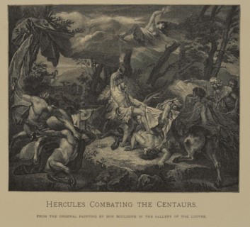 Hercules Combating the Centaurs, Woodcut Engraving from the Original Painting by Bon Boullogne, The Masterpieces of French Art by Louis Viardot, Published by Gravure Goupil et Cie, Paris, 1882, Gebbie...