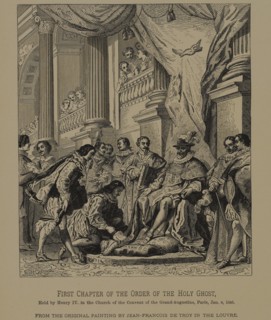 First Chapter of the Order of the Holy Ghost, Woodcut Engraving from the Original Painting by Jean-Francois de Troy, The Masterpieces of French Art by Louis Viardot, Published by Gravure Goupil et Cie...